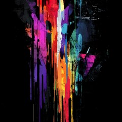 Poster - Colorful Cascade: Abstract Art with Dripping Paint and Vivid Tones Against a Dark Backdrop Creating a Bold and Dynamic Composition