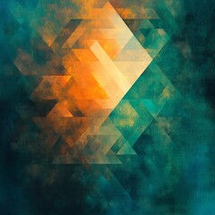 Aufkleber - Geometric Abstract Painting with Teal and Orange Triangles and Textured Background