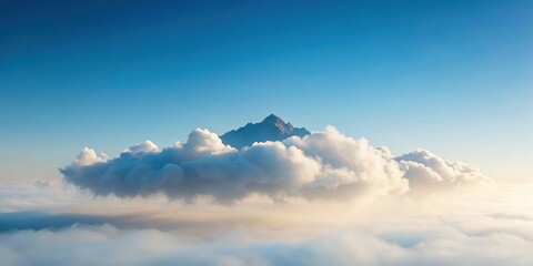 Wall Mural - A delicate cloud drifting lazily across a serene sky with soft, white peaks and gentle wisps of fog, atmospheric