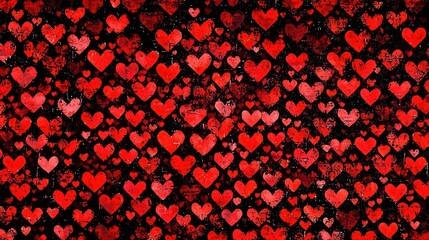 Poster - Red hearts scattered on a black background creating a romantic and festive pattern