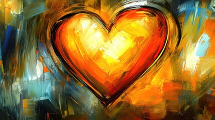 Aufkleber - Painting of a heart on canvas with vibrant colors and abstract design showcasing love and emotion