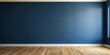 © lapeepon - A large dark blue wall takes center stage in a minimalist room with wooden flooring, creating a sense of calm and serenity , empty space, dark blue wall