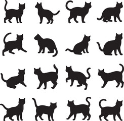  set of cats silhouettes. Set of black cat silhouettes in various poses.