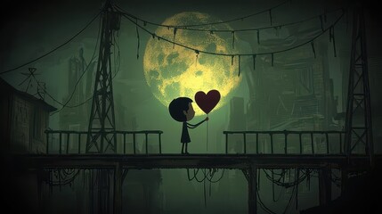 Leinwandbilder - Girl holding a heart symbol in the dark with soft lighting and mysterious atmosphere