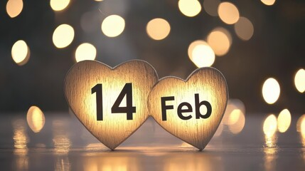 Aufkleber - Two wooden hearts featuring the number 14 displayed on a rustic wooden surface for decoration or gifting