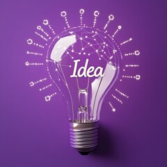 Poster - A Brilliant Idea: Light Bulb with Glowing Connections on a Deep Purple Background, Symbolizing Innovation and Creativity