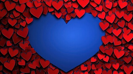Aufkleber - Blue Heart Shape Framed by Red Hearts Background