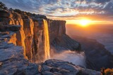 Salto Angel waterfall plunging from mountain at sunset in Canaima National Park, Venezuela