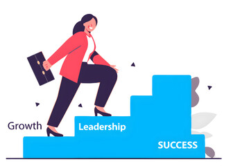 create stair to success growth or growing career path planning for self improvement or leadership motivation self made success concept confidence businesswoman draw stair to climb up for success.