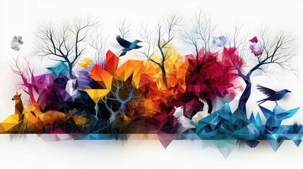 Aufkleber - Vibrant geometric forest art digital illustration fantasy landscape colorful environment abstract viewpoint