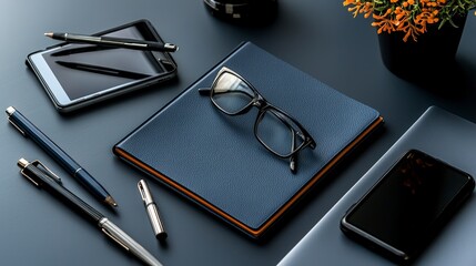 Poster - Minimalist workspace creative typography samples and color palettes with stylish office supplies