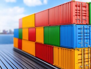 Poster - Colorful Stacked Shipping Containers at a Port