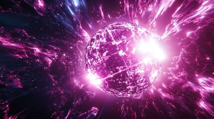 Wall Mural - vibrant cosmic space scene with bright pink stars and light rays