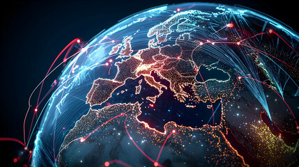 Poster - Digital Earth Globe Depicting Global Networks and Communication Infrastructure