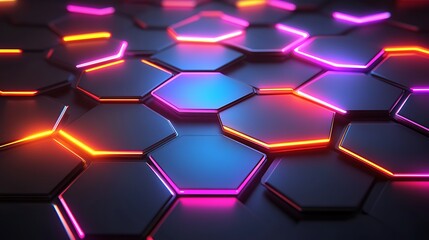 Poster - Neon Hexagon Grid Abstract Background Design (1)