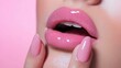 © pornsawan - Beige nude tone lipstick make up isolated on a studio background,natural Liquid lipsticks,makeup cosmetic lips, product mockup for beauty fashion business,sale,swatch color,template.