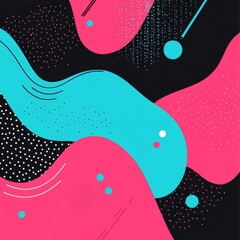 Aufkleber - Bold Abstraction: Swirling Shapes in Teal, Pink, and Black with Dot Patterns for a Modern Aesthetic.