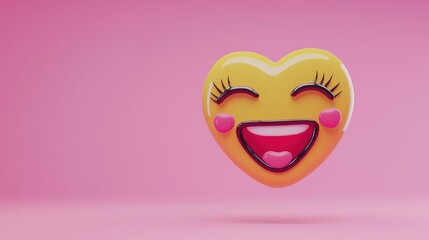 Poster - Joyful Yellow Heart Emoji on Pink Background