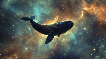 Wall Mural - majestic whale swimming through a colorful cosmic landscape
