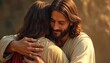 © Vadym - Jesus hugs woman. Savior embraces with love, compassion. Concept of faith, salvation, gospel, spirituality, christianity, redemption, blessing, comfort, grace, kindness, mercy, hope, joy.