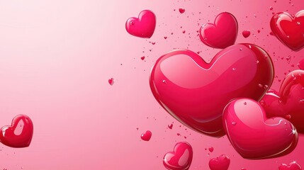 Poster - Pink and Red Shiny Hearts Background Romantic Valentine Design