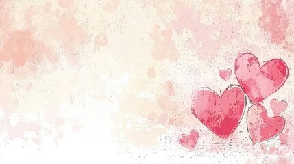 Poster - Pink and Red Watercolor Hearts on a Soft Pastel Background