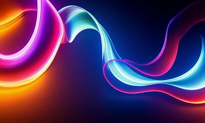 Wall Mural - waves of glowing neon lights in an animated abstract motion graphic that moves across the screen