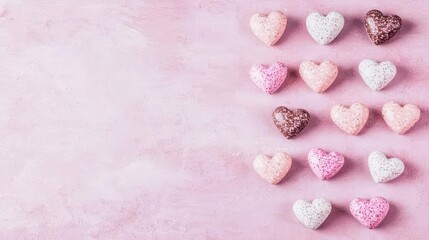 Poster - Pink Background with Arranged Pastel Hearts Candies