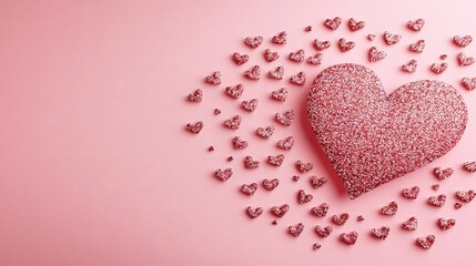 Poster - Pink Glitter Heart with Small Hearts on Pink Background