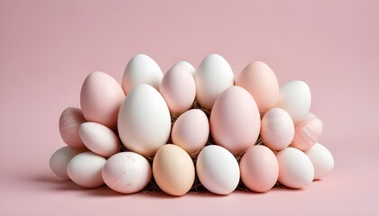Poster - A design featuring a delightful arrangement of pastel pink and white Easter eggs, set against a soft pink backdrop