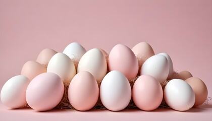 Poster - A design featuring a delightful arrangement of pastel pink and white Easter eggs, set against a soft pink backdrop