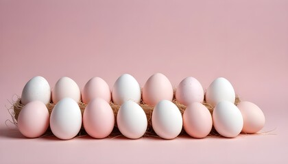 Poster - A design featuring a delightful arrangement of pastel pink and white Easter eggs, set against a soft pink backdrop