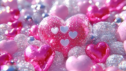 Poster - Pink Glitter Hearts Romantic Background Valentine's Day Design