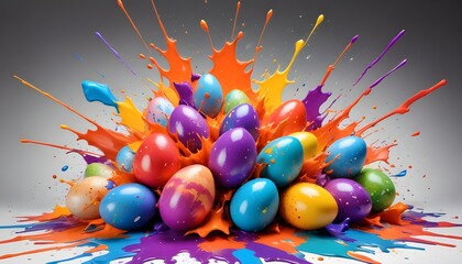Aufkleber - A vibrant explosion of colorful Easter eggs, with a lively paint splash effect adding a burst of festive energy