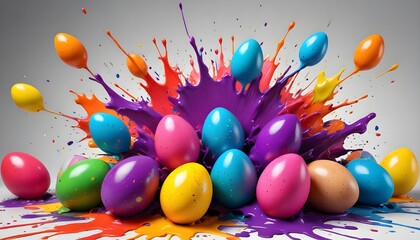 Aufkleber - A vibrant explosion of colorful Easter eggs, with a lively paint splash effect adding a burst of festive energy