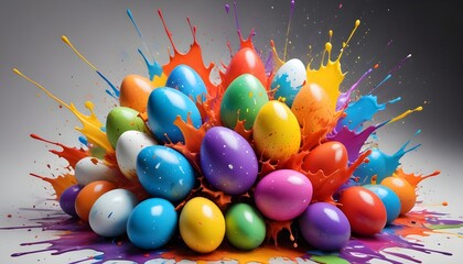 Aufkleber - A vibrant explosion of colorful Easter eggs, with a lively paint splash effect adding a burst of festive energy