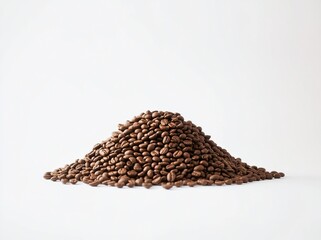 Wall Mural - A small mountain of dark roasted coffee beans sits on a white background.