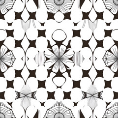 Abstract shapes.Patterns from lines.White wallpaper. Vector graphics for design, textile, decoration, cover, wallpaper, web background, wrapping paper, fabric, packaging. Repeating pattern.