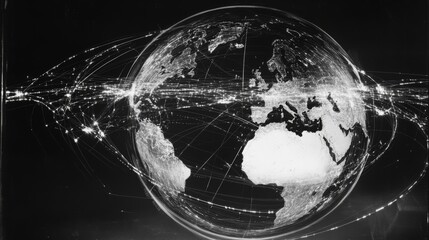 Poster - Globe illuminating global connections world digital artwork abstract aerial view bright distribution paths