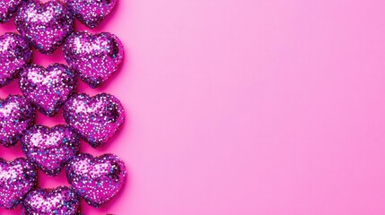 Poster - Purple Glitter Hearts on Pink Background