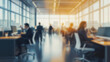 © udin - Blurred background of the dynamic vibe of a modern workplace, capturing the blurred motion of people traversing the office.  AI Generated Images