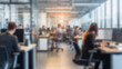 © udin - Blurred background of the dynamic vibe of a modern workplace, capturing the blurred motion of people traversing the office.  AI Generated Images