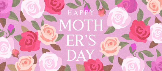 Wall Mural - creative concept of happy mother's day card, banner. modern floral art design with roses and modern 