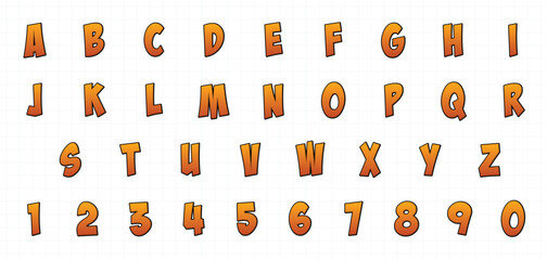 Poster - set of orange letters and number with comic style