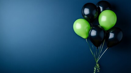 Aufkleber - Close-up view of glossy green and black balloons reflecting soft light, arranged together with ample copy space on the left for text or design