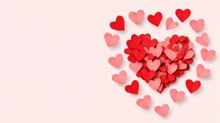 Poster - Red and Pink Paper Hearts on a Pink Background