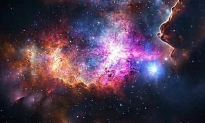 Wall Mural - Video of Spacecraft Navigating Through Small Magellanic Cloud Galaxy with Stars Nebulous Gas Clouds Galaxies