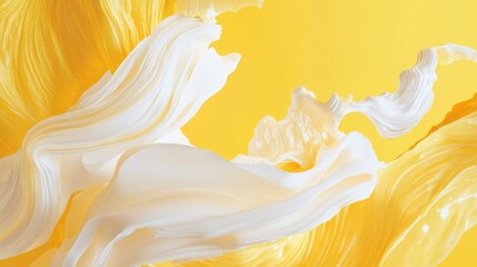 Poster - Flowing abstract art vibrant yellow background digital artwork online gallery eye-level dynamic composition