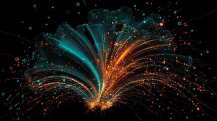 Poster - Radiating data patterns central point digital art virtual space abstract view glowing data concept