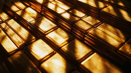 Poster - Golden light casting shadows over a stack of bars urban environment photography evening light artistic concept